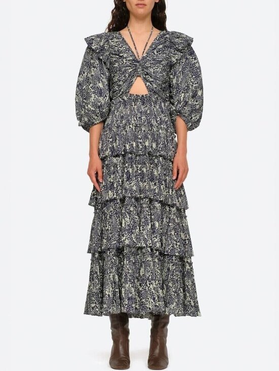 Sea New York Dresses & Skirts - Sea New York Priya Tiered Floral Puff Sleevel Midi Dress Size M